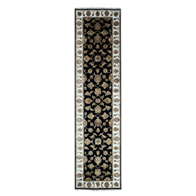 Rajasthan Wool Hand Knotted Rug Black Ivory 2.5X9.11 -O075390