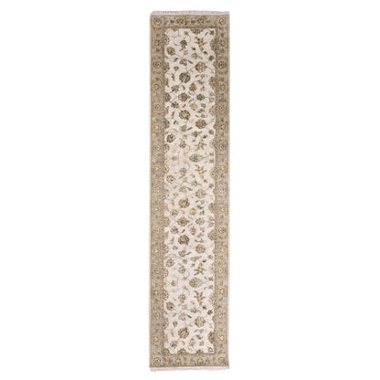 Rajasthan Wool & Silk Hand Knotted Rug Ivory Beige 2.7X11.10 -O075391