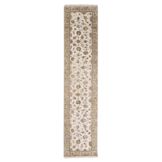 Rajasthan Wool & Silk Hand Knotted Rug Ivory Beige 2.7X11.10 -O075391