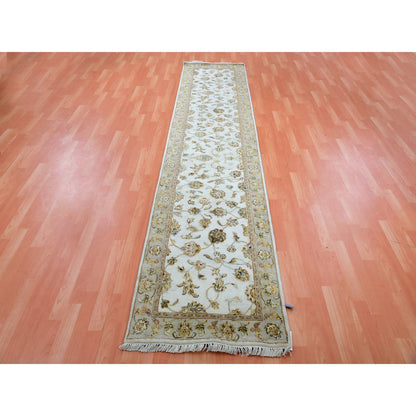 Rajasthan Wool & Silk Hand Knotted Rug Ivory Beige 2.7X11.10 -O075391