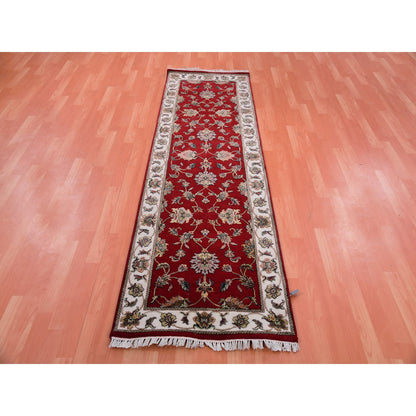Rajasthan Wool & Silk Hand Knotted Rug Red Beige 2.6X8.2 -O075393