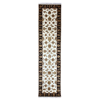Rajasthan Wool & Silk Hand Knotted Rug Ivory Black 2.5X10.1 -O075394