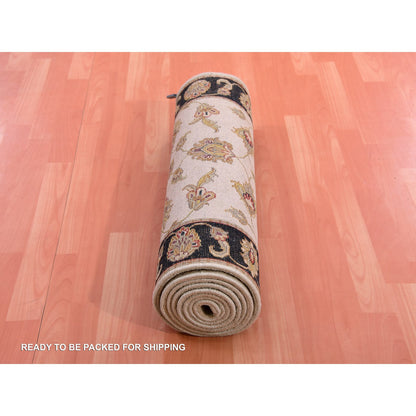 Rajasthan Wool & Silk Hand Knotted Rug Ivory Black 2.5X10.1 -O075394