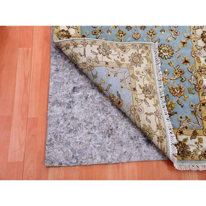 Rajasthan Wool & Silk Hand Knotted Rug Blue Ivory 3.0X12.2 -O075396