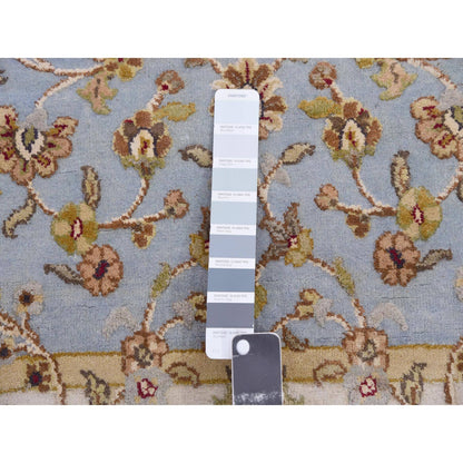 Rajasthan Wool & Silk Hand Knotted Rug Blue Ivory 3.0X12.2 -O075396
