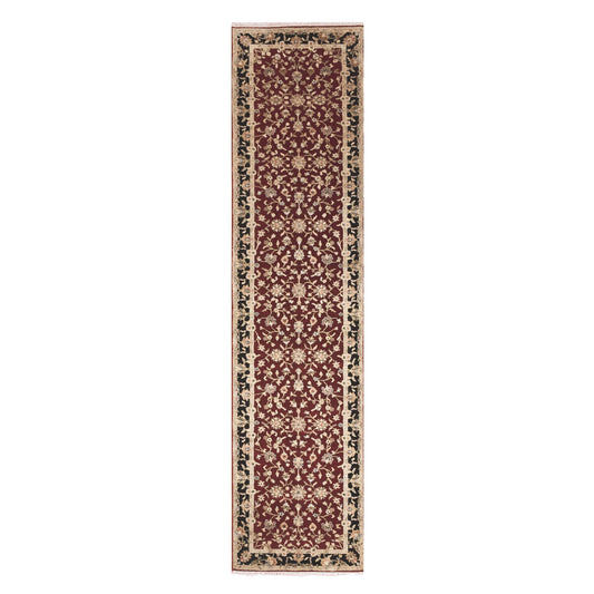 Rajasthan Wool & Silk Hand Knotted Rug Red Black 2.10X12.3 -O075397