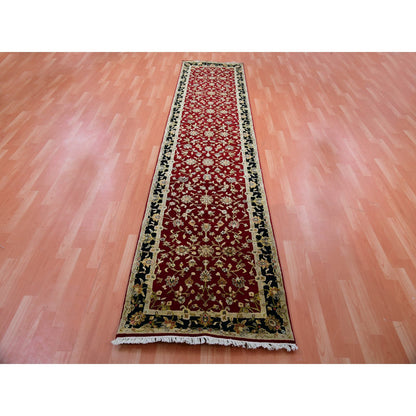 Rajasthan Wool & Silk Hand Knotted Rug Red Black 2.10X12.3 -O075397