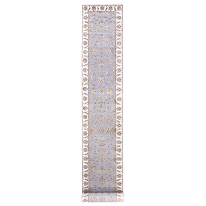 Rajasthan Wool & Silk Hand Knotted Rug Blue Ivory 2.7X18.10 -O075398