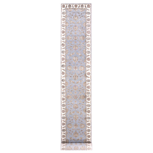 Rajasthan Wool & Silk Hand Knotted Rug Blue Ivory 2.7X18.10 -O075398
