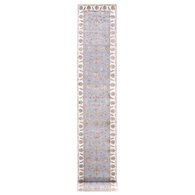 Rajasthan Wool & Silk Hand Knotted Rug Blue Ivory 2.7X18.10 -O075398