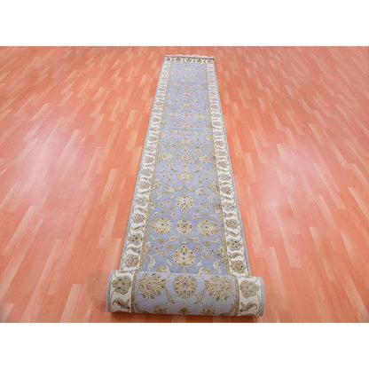 Rajasthan Wool & Silk Hand Knotted Rug Blue Ivory 2.7X18.10 -O075398