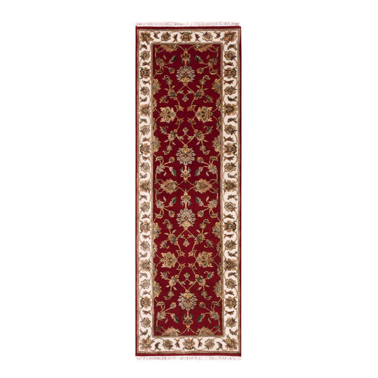 Rajasthan Wool & Silk Hand Knotted Rug Red Ivory 2.6X8.2 -O075399