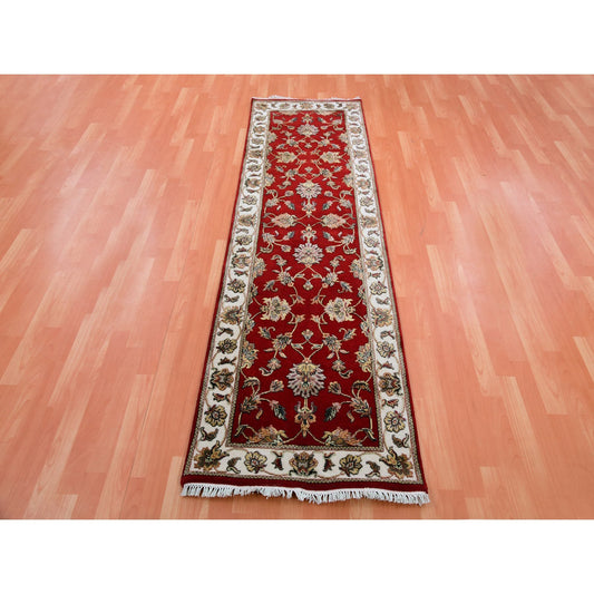 Rajasthan Wool & Silk Hand Knotted Rug Red Ivory 2.6X8.2 -O075399