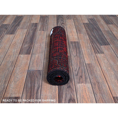 Tribal & Geometric Wool Hand Knotted Rug Red 1.9x4.9 -O0753