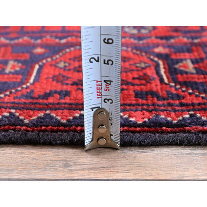 Tribal & Geometric Wool Hand Knotted Rug Red 1.9x4.9 -O0753