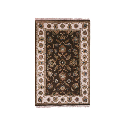 Rajasthan Wool & Silk Hand Knotted Rug Brown Cream 3.0X5.1 -O075400