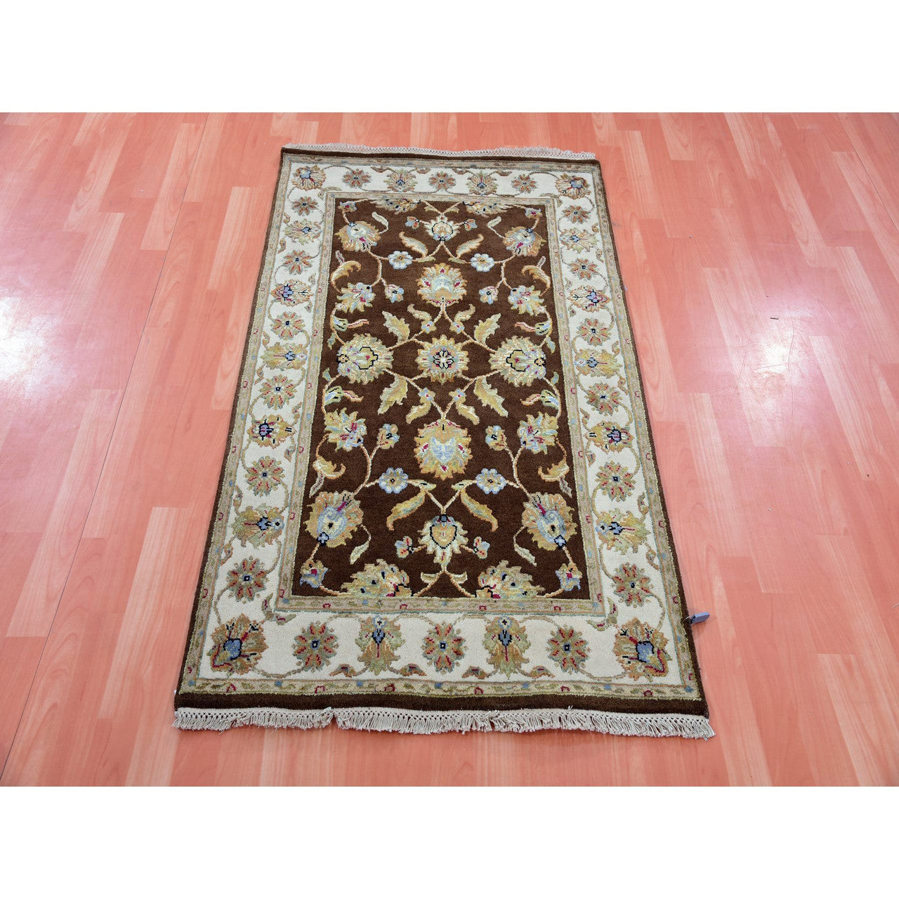 Rajasthan Wool & Silk Hand Knotted Rug Brown Cream 3.0X5.1 -O075400