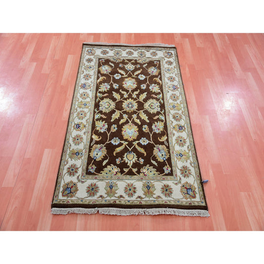 Rajasthan Wool & Silk Hand Knotted Rug Brown Cream 3.0X5.1 -O075400
