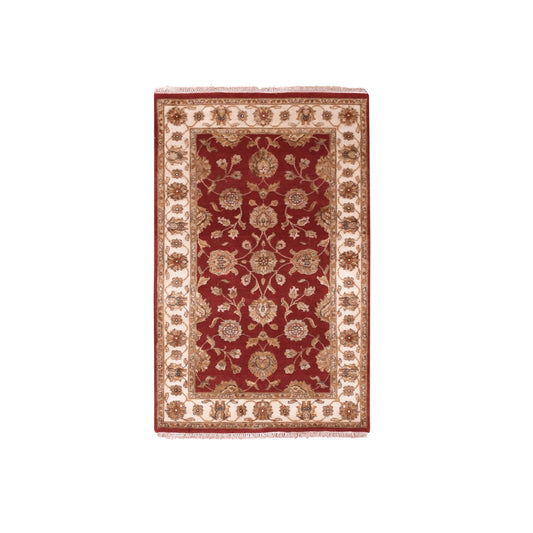 Rajasthan Wool Hand Knotted Rug Red Ivory 3.1X5.0 -O075401