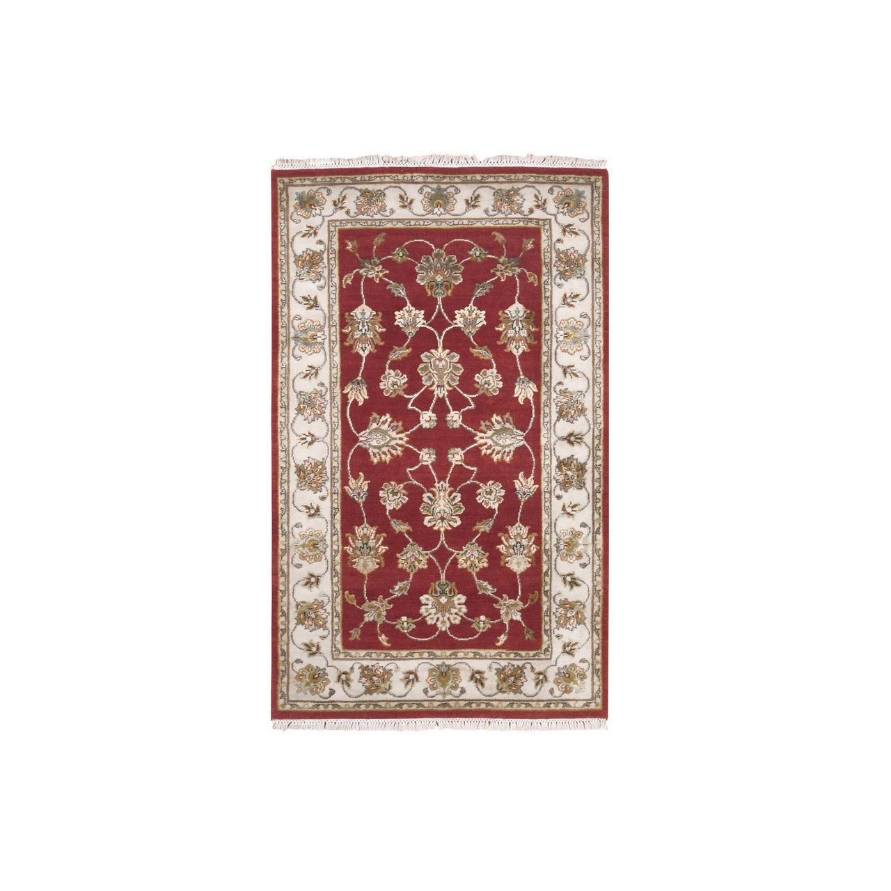 Rajasthan Wool Hand Knotted Rug Red Ivory 3.1X5.3 -O075402