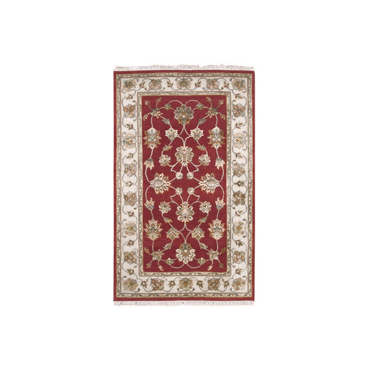 Rajasthan Wool Hand Knotted Rug Red Ivory 3.1X5.3 -O075402