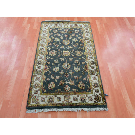 Rajasthan Wool & Silk Hand Knotted Rug Grey Ivory 3.0X5.2 -O075403
