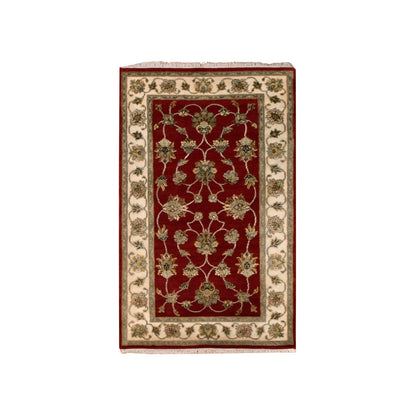 Rajasthan Wool Hand Knotted Rug Red Ivory 3.0X5.2 -O075404