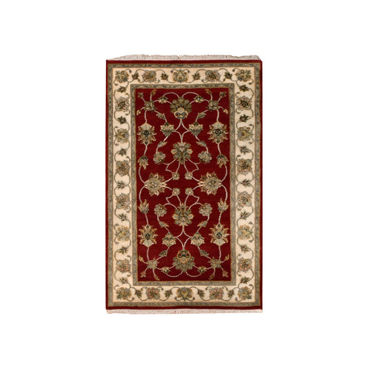 Rajasthan Wool Hand Knotted Rug Red Ivory 3.0X5.2 -O075404