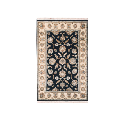 Rajasthan Wool & Silk Hand Knotted Rug Black Beige 3.0X5.1 -O075405