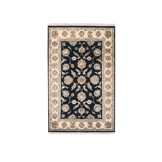 Rajasthan Wool & Silk Hand Knotted Rug Black Beige 3.0X5.1 -O075405