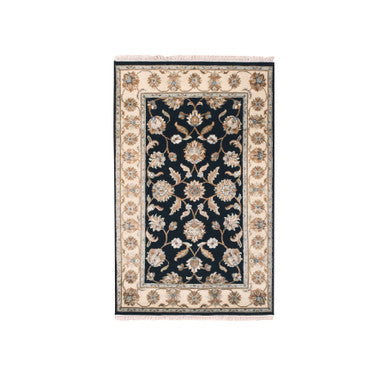 Rajasthan Wool & Silk Hand Knotted Rug Black Beige 3.0X5.1 -O075405