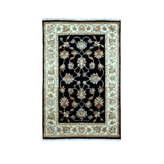 Rajasthan Wool & Silk Hand Knotted Rug Black Beige 3.0X4.9 -O075406