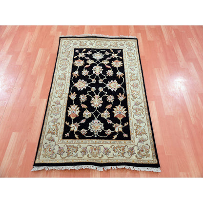 Rajasthan Wool & Silk Hand Knotted Rug Black Beige 3.0X4.9 -O075406