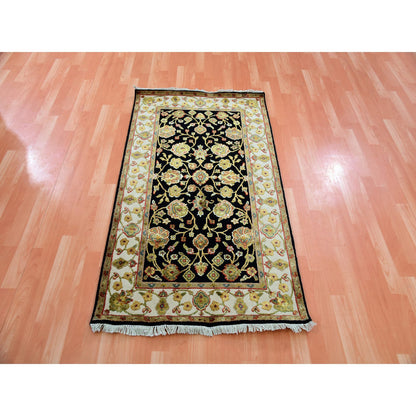 Rajasthan Wool & Silk Hand Knotted Rug Black Cream 3.0X5.2 -O075408