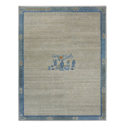 Fine Oriental Wool Hand Knotted Rug Grey Blue 9.1X12.1 -O075409