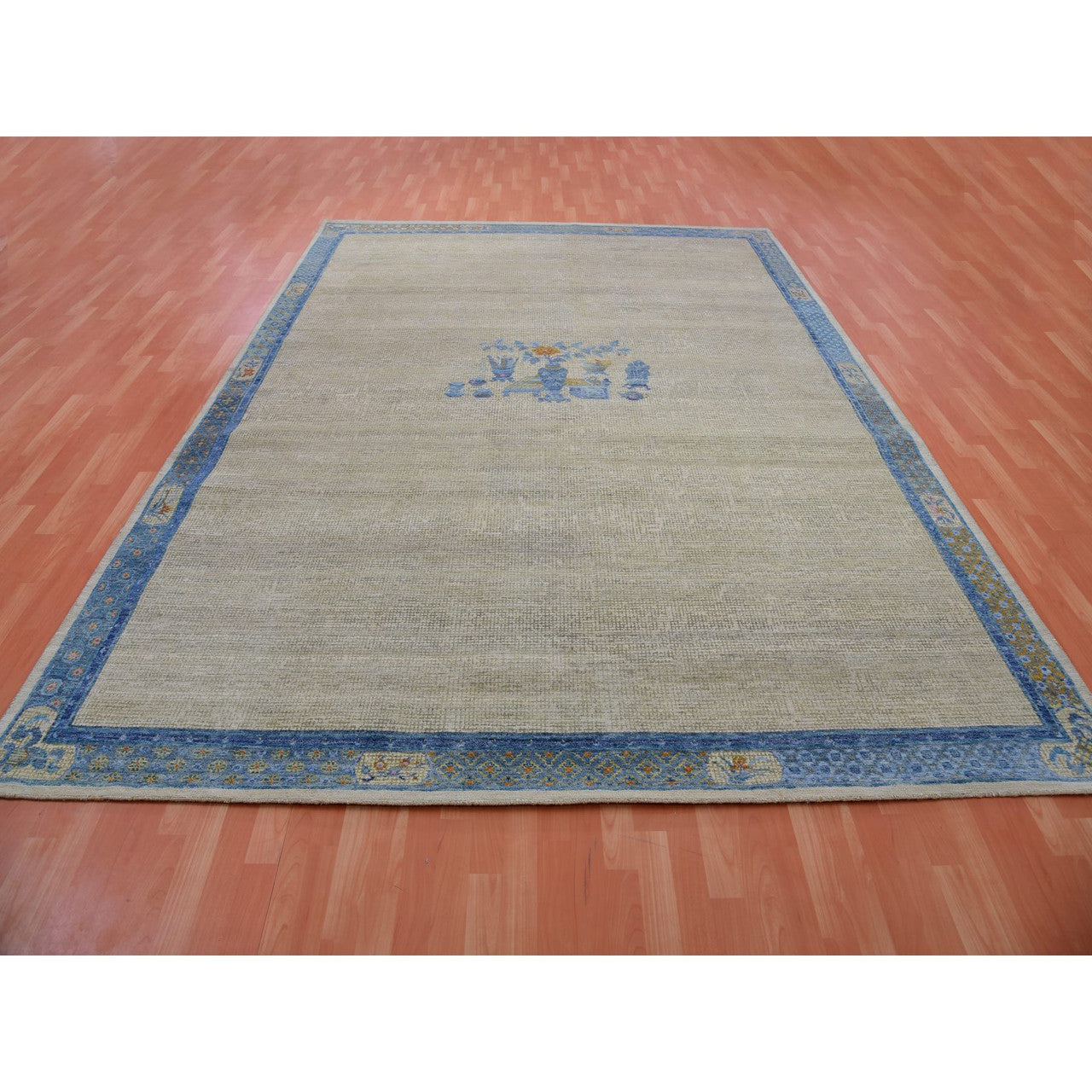 Fine Oriental Wool Hand Knotted Rug Grey Blue 9.1X12.1 -O075409