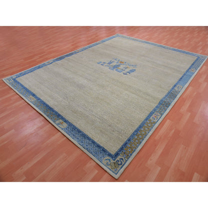 Fine Oriental Wool Hand Knotted Rug Grey Blue 9.1X12.1 -O075409