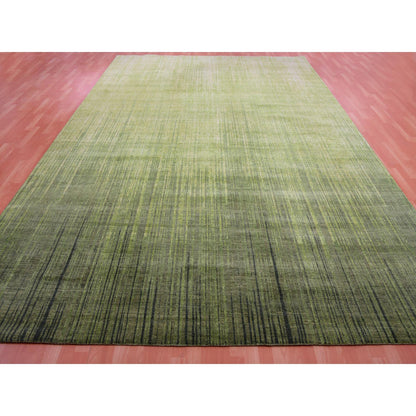 Modern and Contemporary Wool Hand Knotted Rug Green No Border 10.0X14.4 -O075418