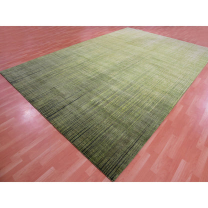 Modern and Contemporary Wool Hand Knotted Rug Green No Border 10.0X14.4 -O075418