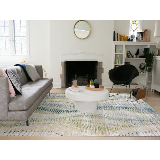 Silk Silk Hand Knotted Rug Green No Border 9.11X14.4 -O075420