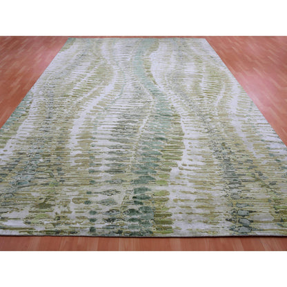 Silk Silk Hand Knotted Rug Green No Border 9.11X14.4 -O075420