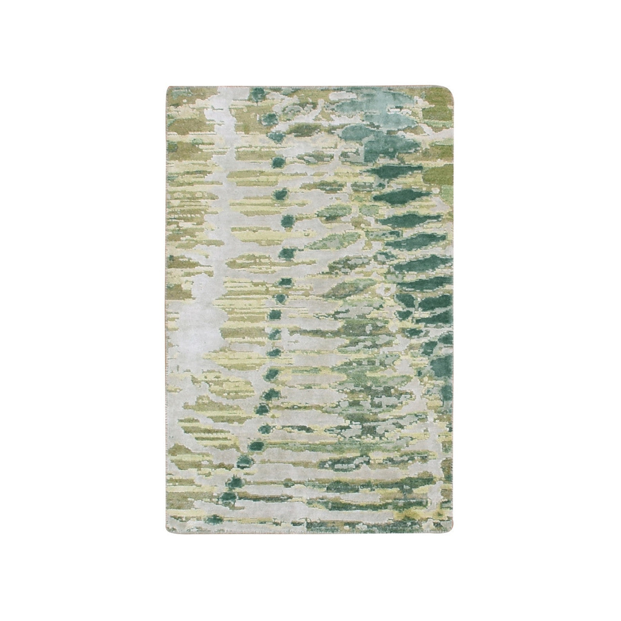 Green 2'0" x 3'0" Hand knotted Silk Rug - Sku: O075423