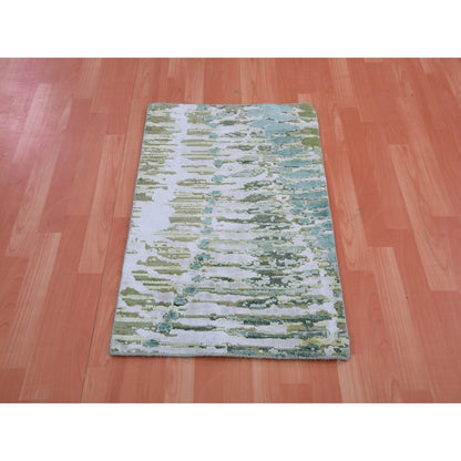 Silk Silk Hand Knotted Rug Green No Border 2.0X3.0 -O075423