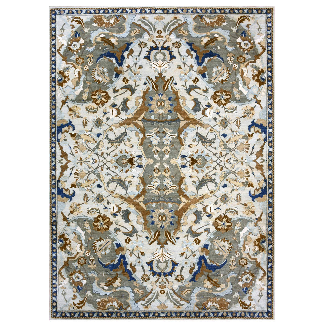 Transitional Wool Hand Knotted Rug Ivory Blue 10.2X14.4 -O075425