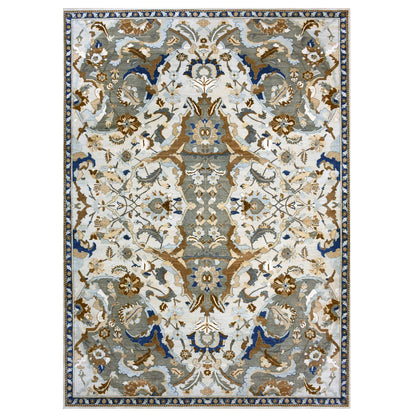 Transitional Wool Hand Knotted Rug Ivory Blue 10.2X14.4 -O075425