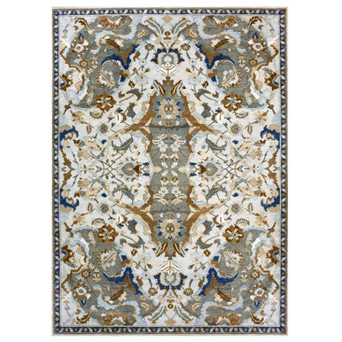 Transitional Wool Hand Knotted Rug Ivory Blue 10.2X14.4 -O075425