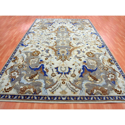 Transitional Wool Hand Knotted Rug Ivory Blue 10.2X14.4 -O075425