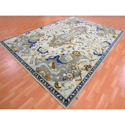 Transitional Wool Hand Knotted Rug Ivory Blue 10.2X14.4 -O075425