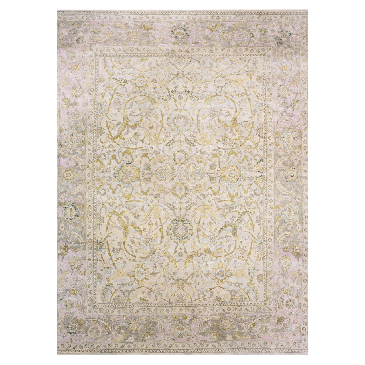Beige 12'0" x 15'7" Oushak And Peshawar Hand knotted Wool/Silk Rug - Sku: O075430
