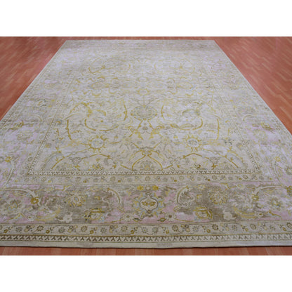 Oushak And Peshawar Wool & Silk Hand Knotted Rug Beige Pink 12.0X15.7 -O075430